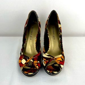 MADDEN GIRL Laureen Bold Multi Color 4” Pump Heel Retro style peep toe s…